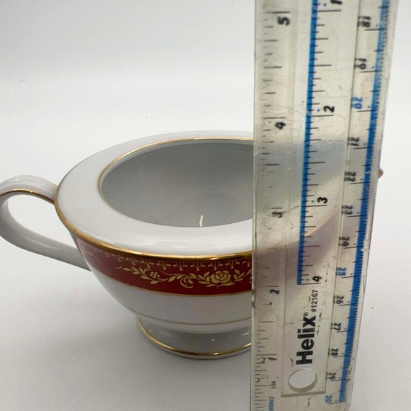 Noritake Goldhill 6613 Gravy Boat w Underplate Red Gold Trim Japan EUC